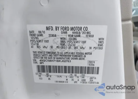 2011 Mercury Mariner Premier z USA, uszkodzony, nr VIN 4M2CN8H71BKJ02763